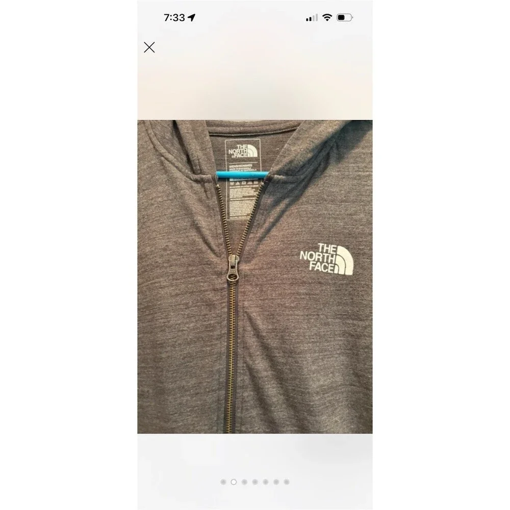 The North Face Hoodie Mens M Gray Full Zip Lightweight Hood Red Logo